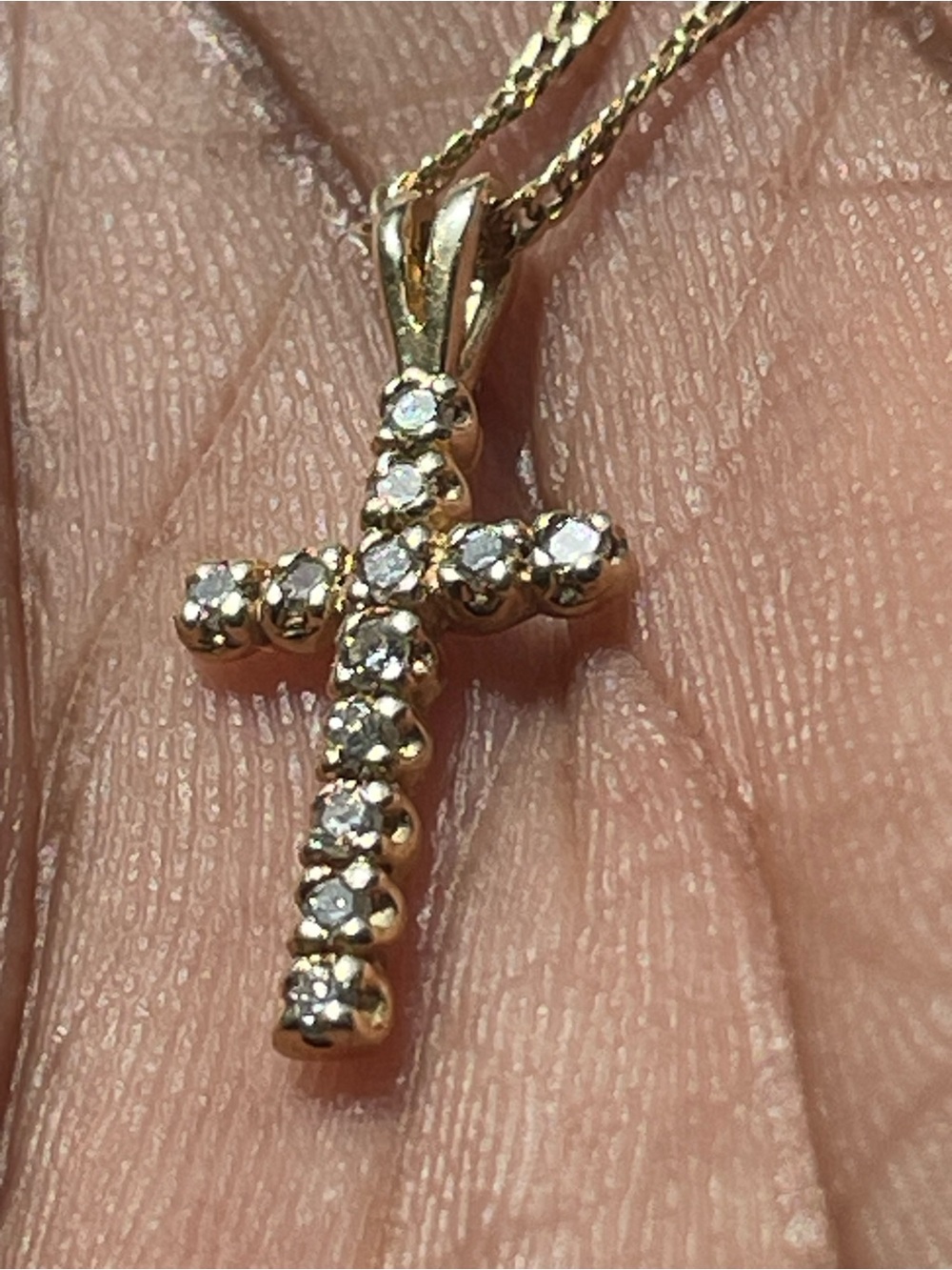 Real! 14kt Gold Diamonds Cross Very Long Necklace